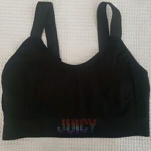 Juicy Couture Sports Bra Top Women's Size 3X XXXL Black Rainbow Rhinestones